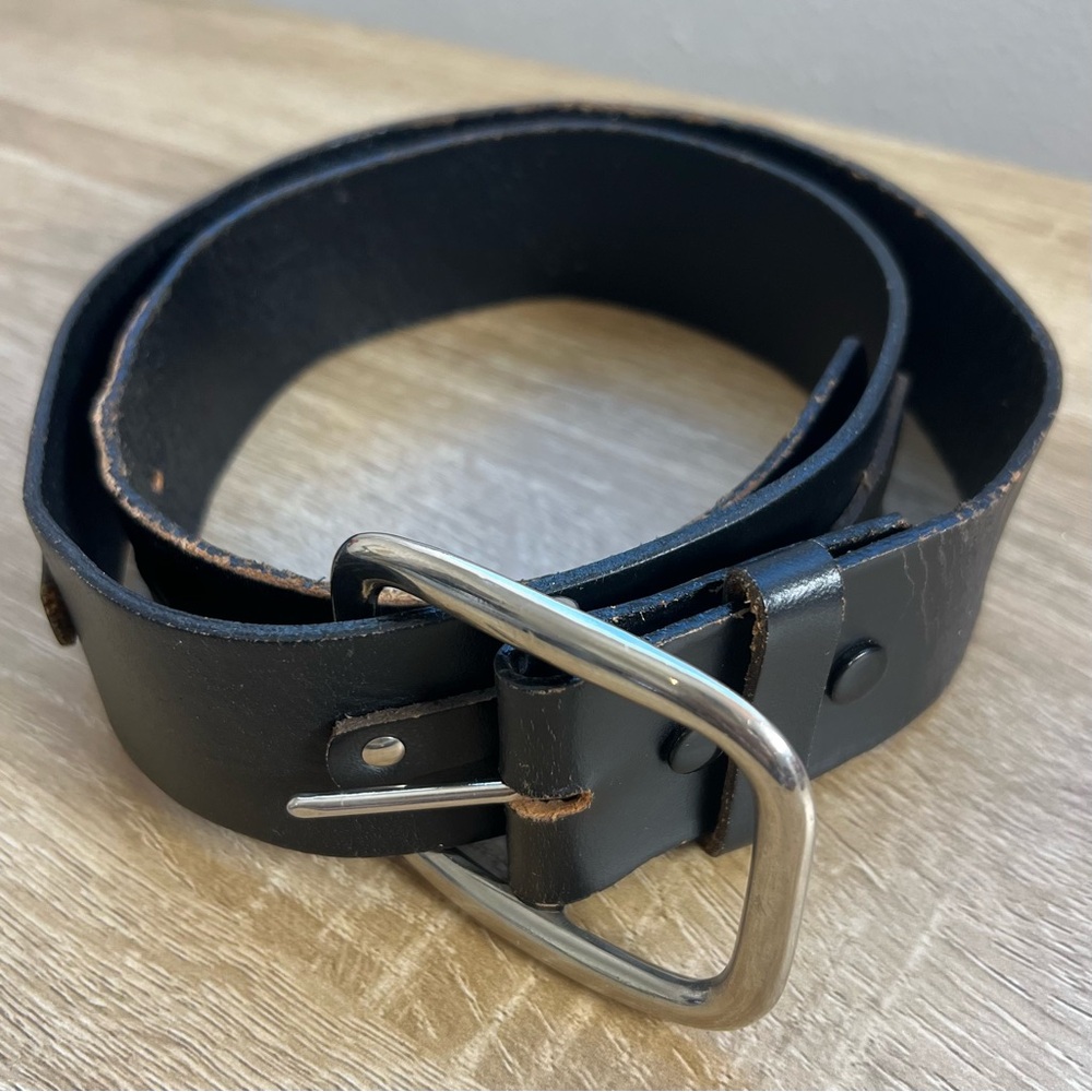 Harley-Davidson Black Top Grain Leather Belt Silver Buckle Size 36 Made in USA
